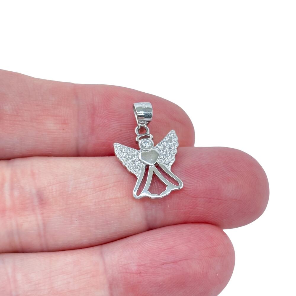 Vintage Sterling Silver 925 Cubic Zirconia Angel Pendant